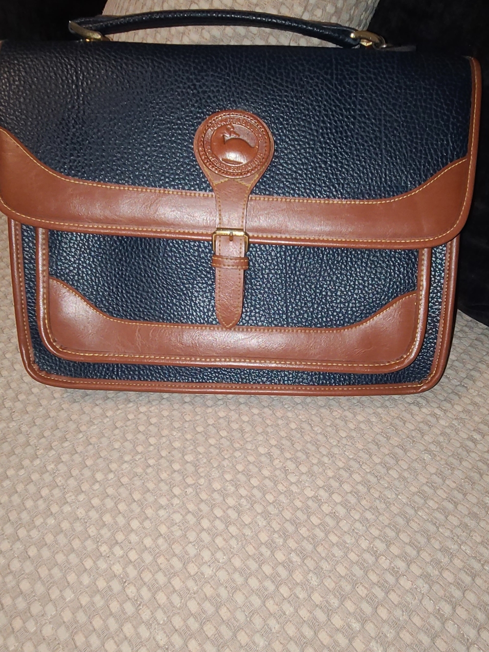 Blue and Brown Leather Briefcase Tote